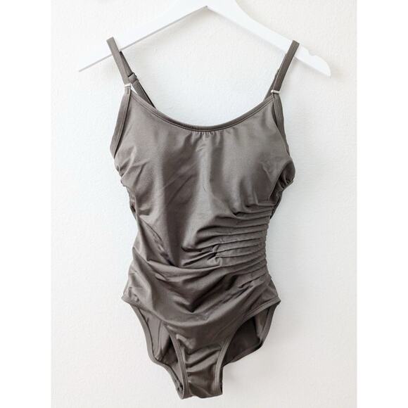 CALVIN KLEIN Starburst Solid One Piece Tank Swimsuit Metallic Bronze Sz 8 - Picture 6 of 10